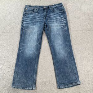 Salvage Jeans Anarchy Straight Regular Fit 36S (36x30) Denim Buckle Distressed